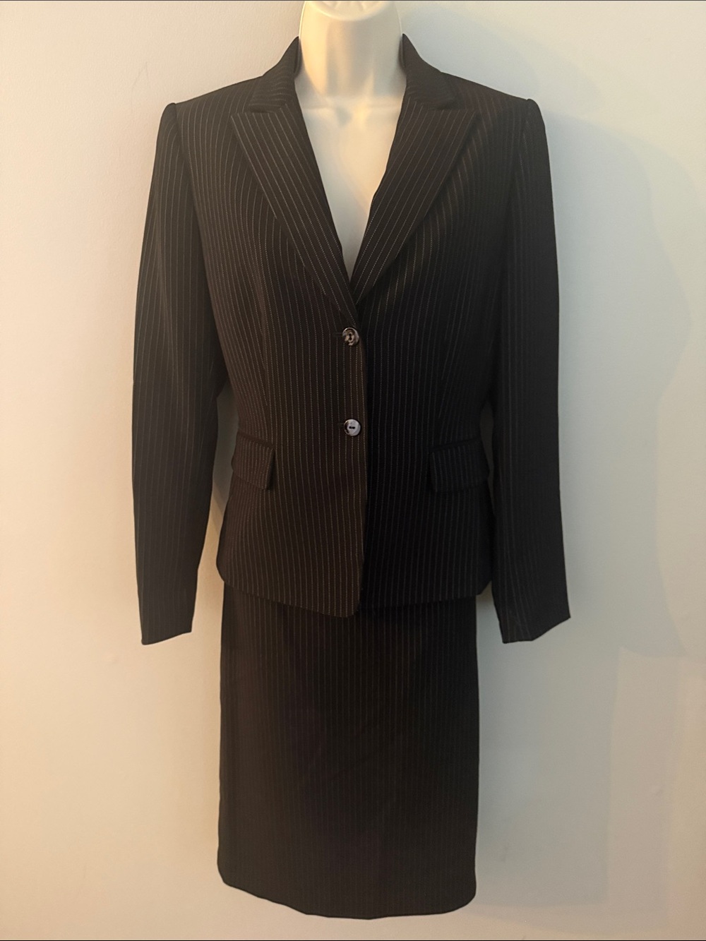 Tahari Black Pinstripe Blazer and Skirt Set Size 4 business-wear